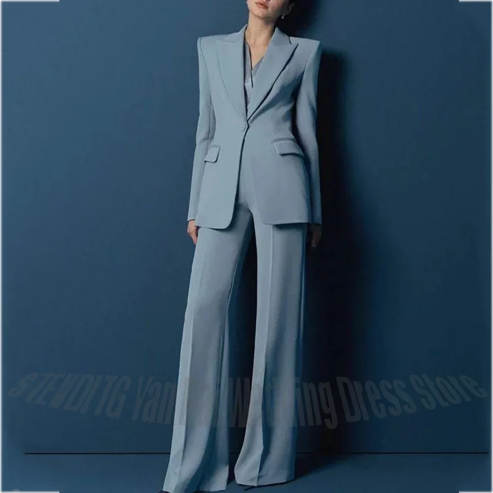 Solid Color Women Two Piece Pants Suit Stylish Single Button Peak Lapel Slim Blazer Pants Elegant Formal Party Outfit Set