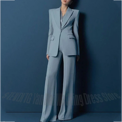 Solid Color Women Two Piece Pants Suit Stylish Single Button Peak Lapel Slim Blazer Pants Elegant Formal Party Outfit Set
