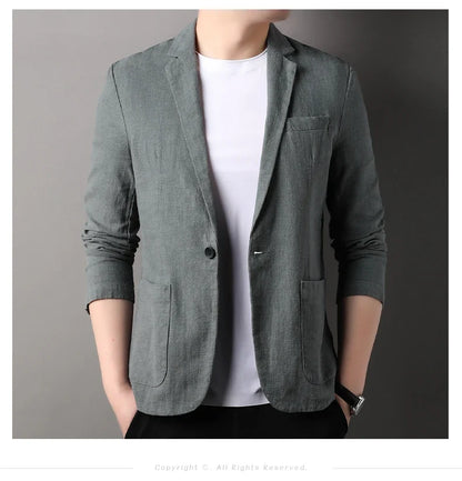 Spring and Summer New High Quality Men's Linen Suit Fashion Handsome Slim-fit All-in-one Trend Men's Coat 70% Ramie 30% Cotton