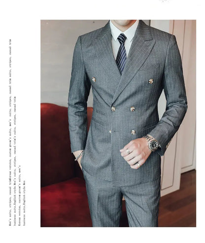 Men's Three-Piece Suit – Double Breasted Slim Fit Formal Suit for Men in Multiple Colors