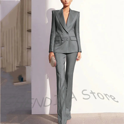 Luxury Satin Women Pants Suit Tailored Business Attire Dusty Rose 2 Piece Peak Lapel Straight Formal Outfit Daily Office Set