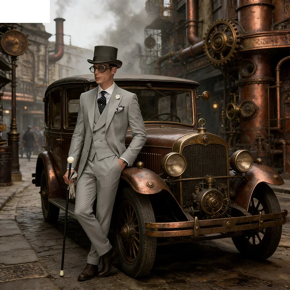 Men's Casual Lapel Smoking Slim Fit Wedding Suit Single-Button Blazer Vest Pant Party Festive 3-Piece Men Suit Set