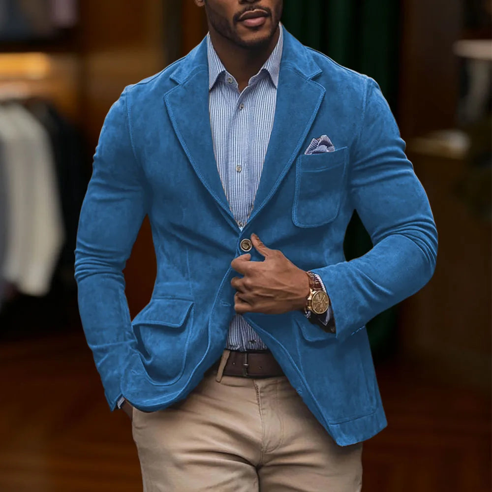 Chamois Leather Man Blazers Single Breasted Suit Jacket Men's Outdoor Casual Sports Slim Fit Coat  Wedding Part Prom Dinner Work
