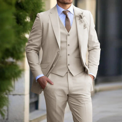 Beige Suit Men Business Tuxedos Formal 3 Piece Set Jacket Vest Pants Single Breasted Groom Groomsman Prom Wedding Party 2025 New