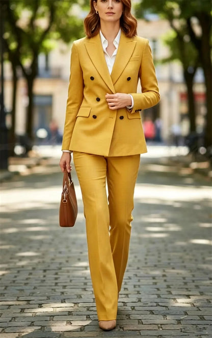 Red Women's Suits Elegant Pantsuit Double Breasted Jacket Wedding Outfit Female Clothing Office Lady Blazer Set (Jacket+Pants)