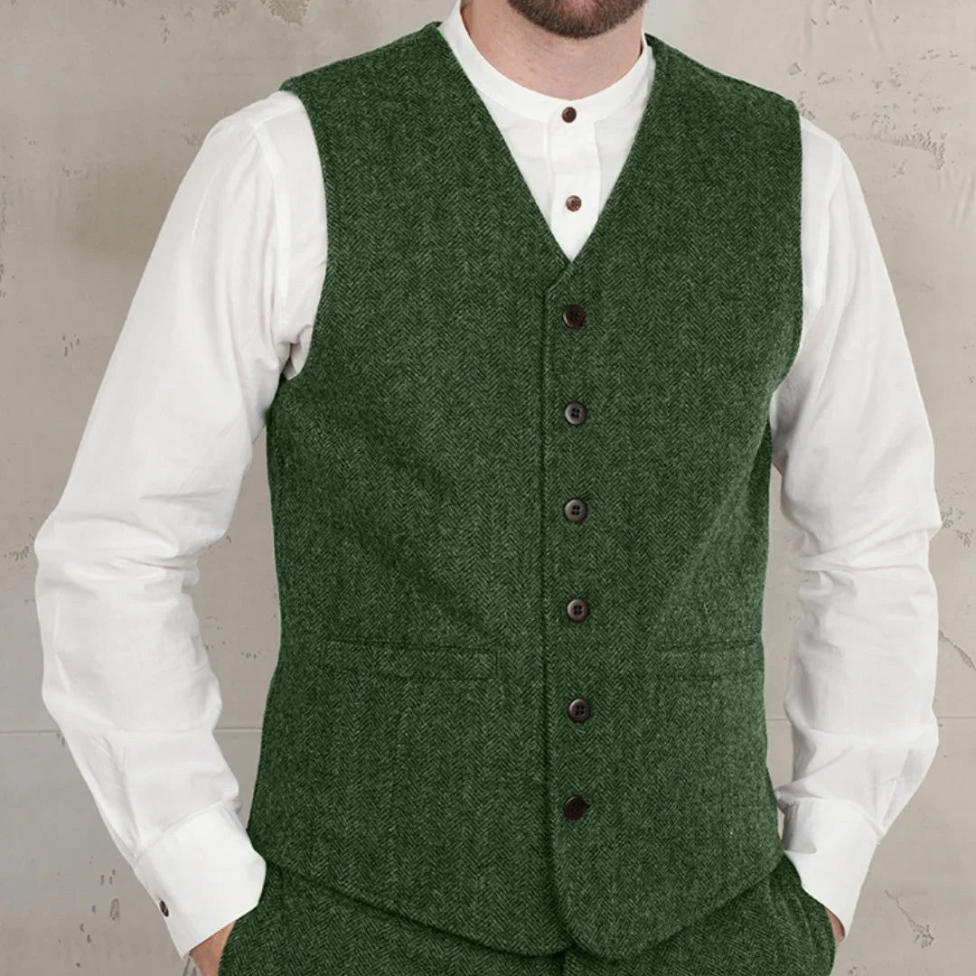 Men's Herringbone Vest for Weddings and Formal Occasions – Single-Breasted Waistcoat