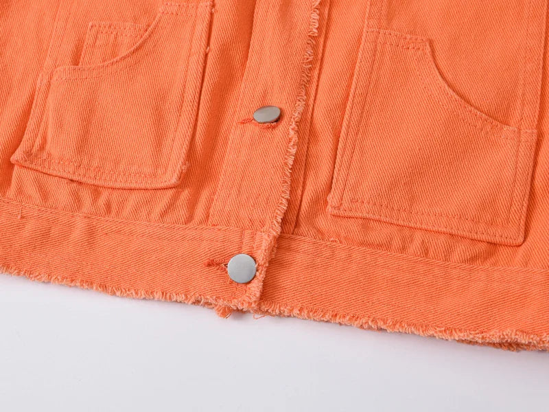 Autumn Women Denim Vests Sleeveless Waistcoat Students Casual Sleeveless Tops Jeans Jackets Pink Yellow White Orange Green 5XL