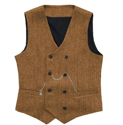 Men's Herringbone Suit Vest Double Breasted Waistcoat for Weddings and Business
