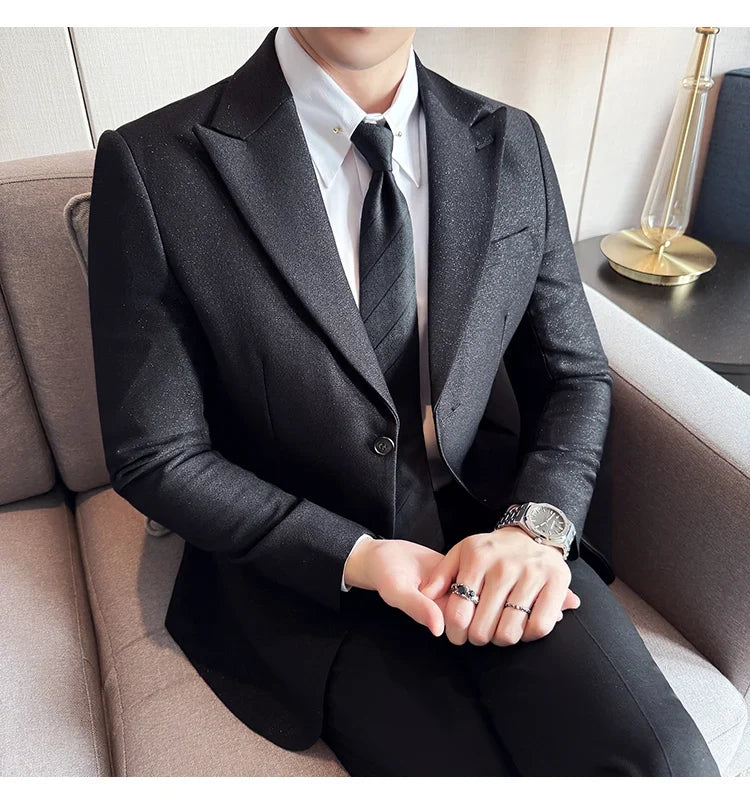 High-end Shiny Business Casual Suit Jacket Men British Style Slim Fit Office Work Men Blazers Wedding Groom Dress Coats 2025