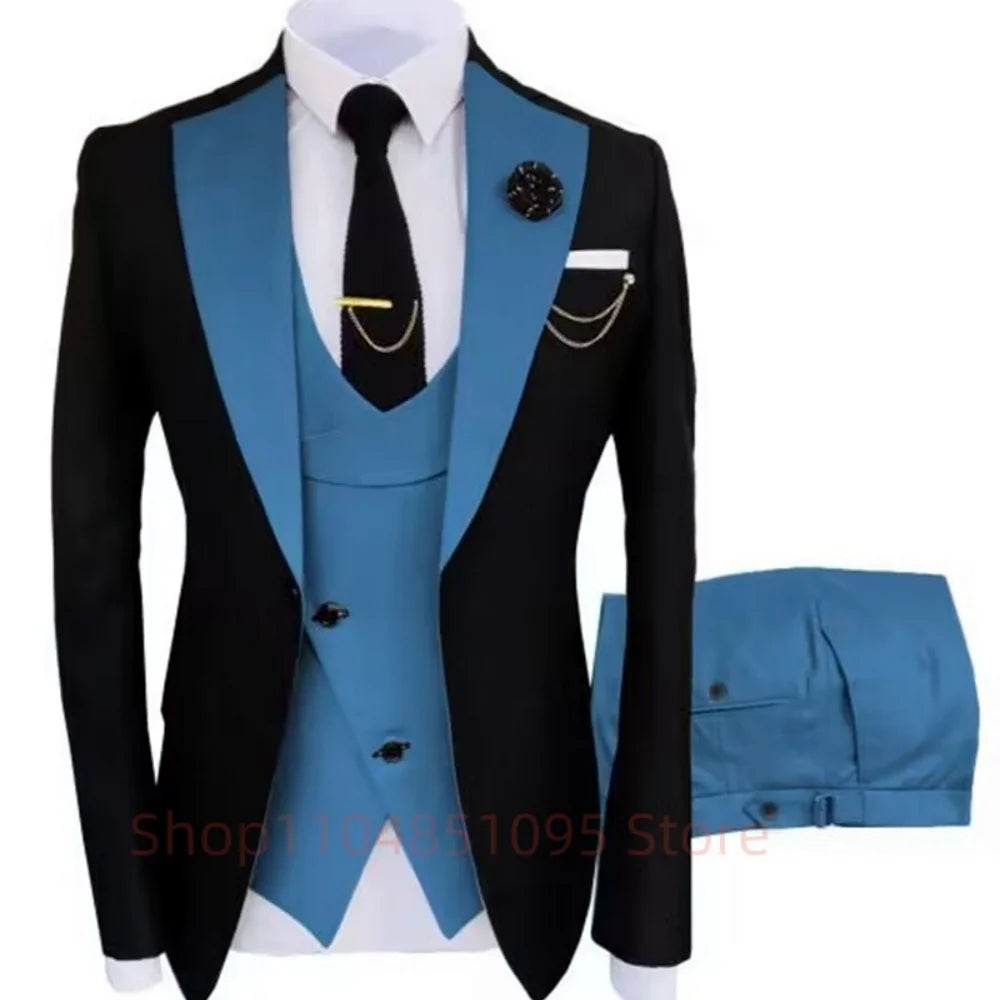 3 Pieces Slim Fit Men's Suits Formal Business Groom Tuxedo for Wedding Party Prom - Jacket Vest Pant Set