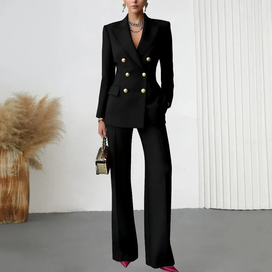 Pure Color Button up Long Sleeve Shirt And Pants Set Formal Streetwear Polyester Spandex Women's Casual Outfit Four Seasons