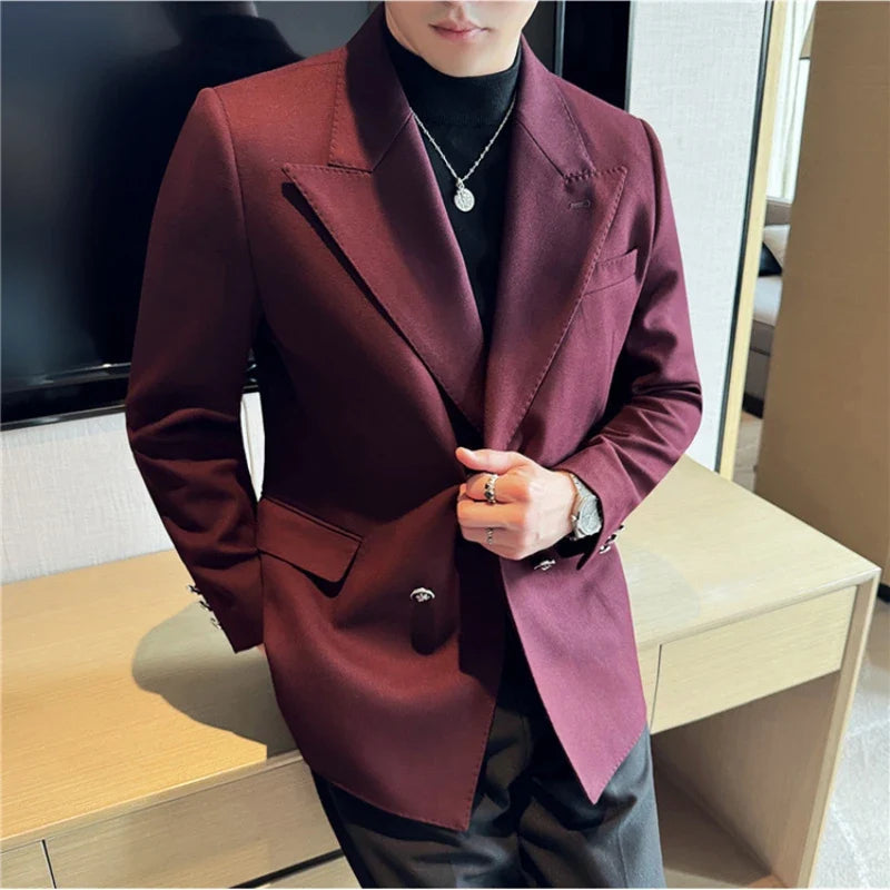 Autumn Winter Thickened Woolen Suit Jacket Men Double-breasted Casual Business Blazers Slim Fit Wedding Social Dress Coat M-4XL