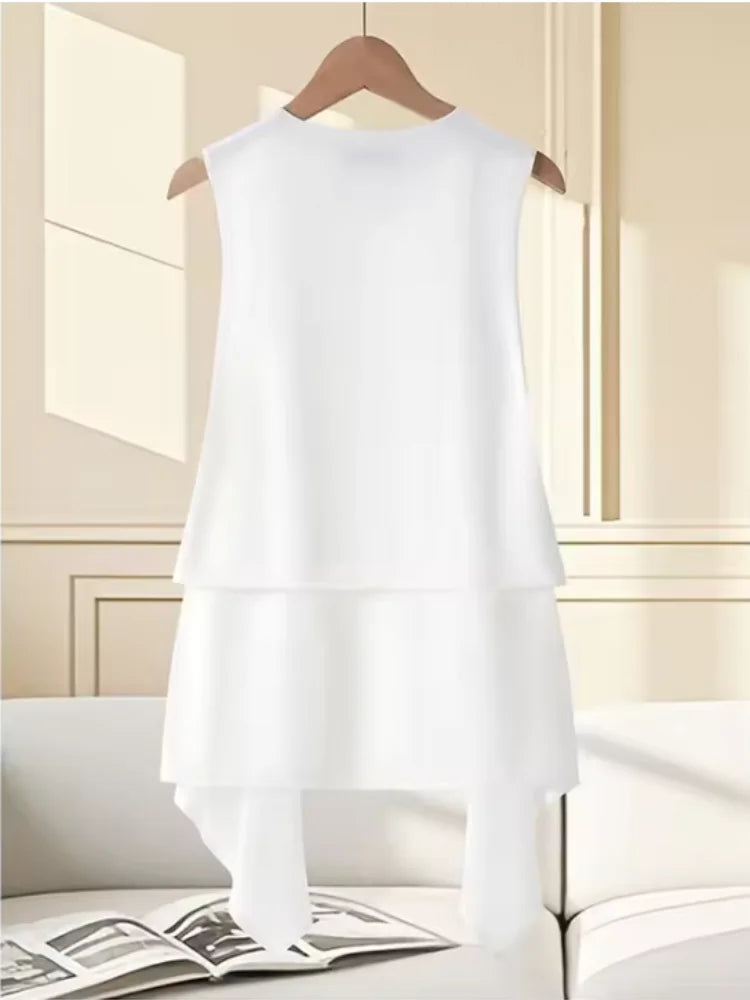 Korean Chiffon Mid-length Vest Women's Thin Coat 2026 New Summer Slim Sleeveless Suit Jacket Fashion Waistcoat Cardigan Tops