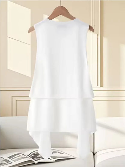 Korean Chiffon Mid-length Vest Women's Thin Coat 2026 New Summer Slim Sleeveless Suit Jacket Fashion Waistcoat Cardigan Tops