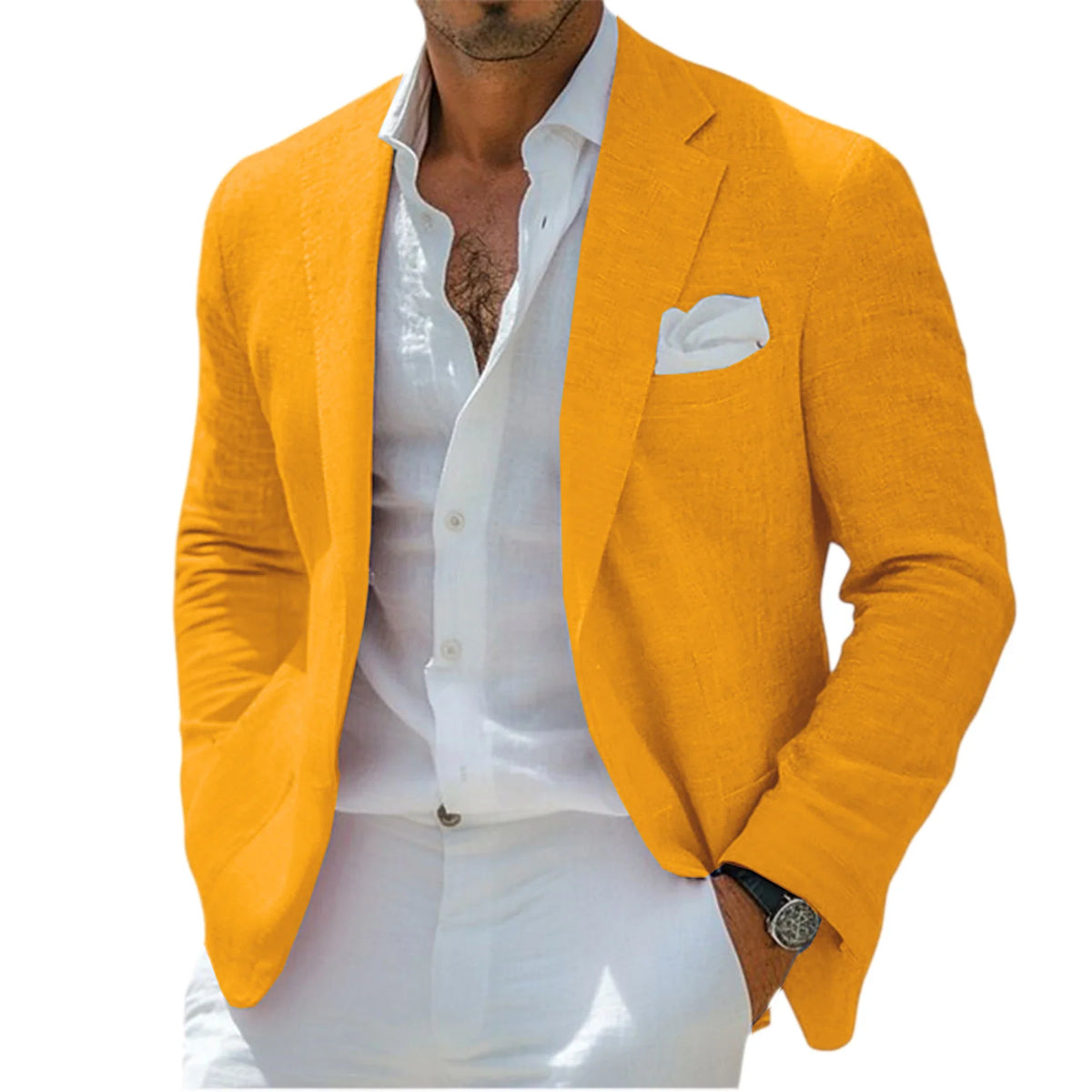 Men's Linen Blazer Notched Lapel Casual Business Sport Coat Slim Fit Breathable Wrinkle-Resistant Wedding Business Tuxedo Jacket