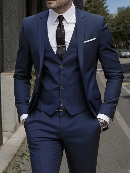 Men's Burgundy 2-Piece Suit Set (Blazer + Trousers Only, No Vest Included),Slim Fit Formal Business Wedding Party Jacket & Pants