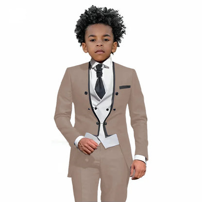 2026 Autumn Handsome Wedding Suits 3 Pieces For Kids, Boys Slim Fit Tuxedo Performance Costumes,Formal Blazer Banquet Outfit