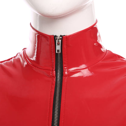 Adults Wet Look Sleeveless Waistcoat Women Fashion Zipper Vest Patent Leather Tops Vests Nightclub Clubwear Clubbing Costume