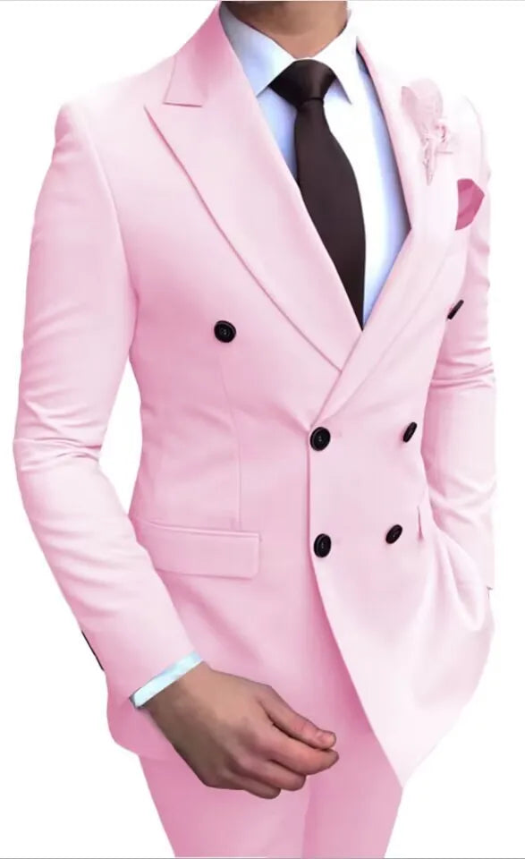 Formal Men's Suits 2 Pieces Jacket Pants Handsome Peak LapelDouble Breasted Suit Set For Men Groom Tuxedo Party Prom Hot Sale