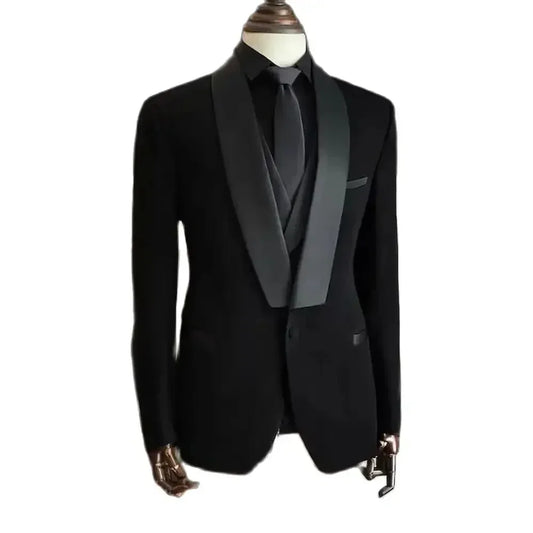 Black Suits For Men High Quality Suit Pantalones De Vestir Hombre Elegant Blazer Wedding Evening Party Costume Homme 3 pieces