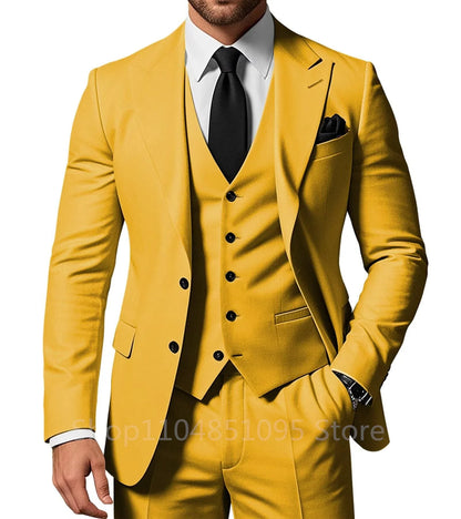 Costume de Mariage Homme Formel Solide - Marié, Garçon d'Honneur, Fête, Bal, Affaires, Bureau - Ensemble 3 Pièces : Blazer, Gilet, Pantalon