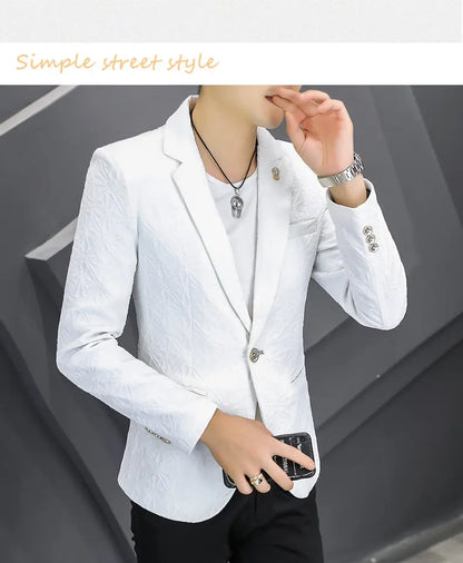 Men's Slim Fit Stand Collar Blazer | Smart Casual Single Breasted Jacket for Men | White, Black & Khaki