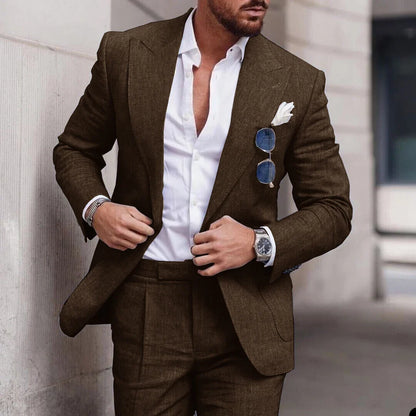 Men's 2-Piece Linen Suit – Slim Fit Notch Lapel Blazer & Trousers for Wedding, Business & Formal Occasions