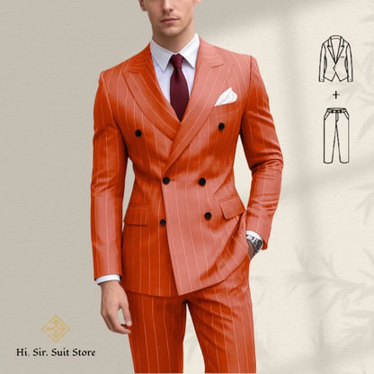 Men's 2-Piece Slim Fit Double-Breasted Striped Suit Set for Men – Wedding, Business & Formal Occasions