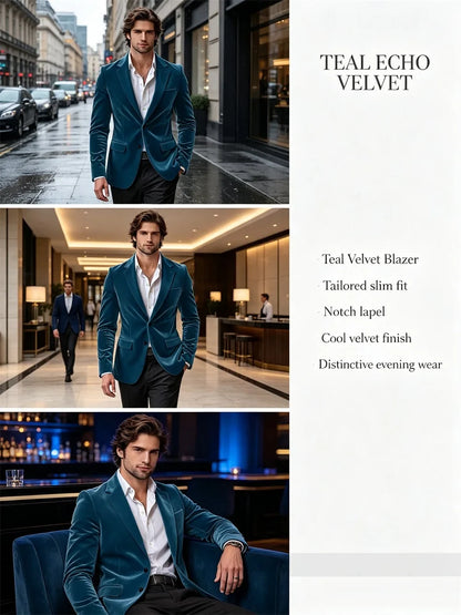 Men's Velvet Blazer Single Breasted Slim Coat Tailored Business Casual Groom's Jacket Fit Work Date Party Wedding Daily Wear
