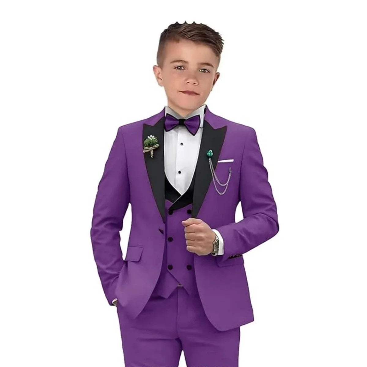 Boys 3-Piece Velvet Tuxedo Suit Set – Formal Slim-Fit with Notched Lapel for Boys