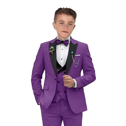Boys 3-Piece Suit Set for Wedding & Formal Occasions – Solid Color, Ages 3–14