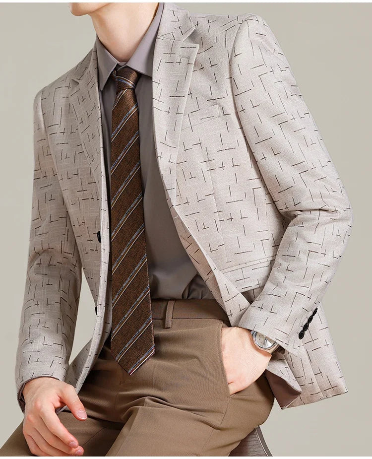 Autumn/Winter Korean Jacquard Casual Suit Jacket Men Slim Business Office Formal Suit Jackets Social Wedding Blazer Masculino