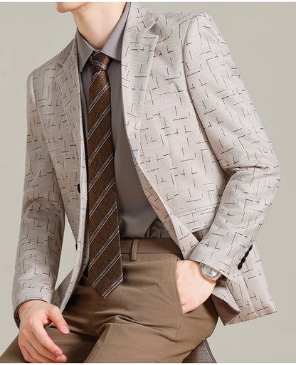 Autumn/Winter Korean Jacquard Casual Suit Jacket Men Slim Business Office Formal Suit Jackets Social Wedding Blazer Masculino