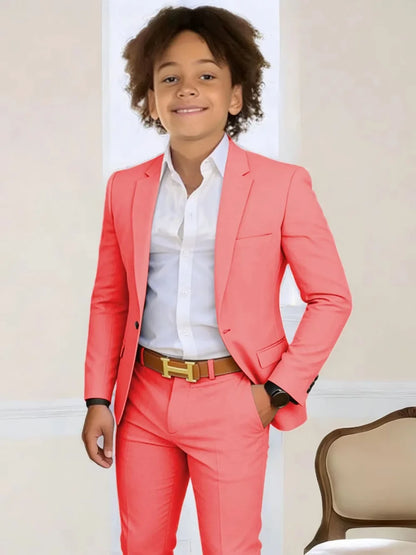 Boys Stylish Suit Set 2 Pieces Piano Performance Wear Ome Button Classy Kids Slim Fit Suits For Wedding Notched lapel Tuxedo