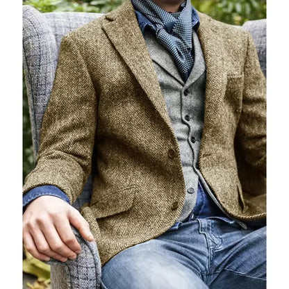 Mens Blazer Herringbone Single Breasted Casual Jacket Fashion Comfort Business Suit Slim Fit Tapered Waist Elegant Mens Jacket