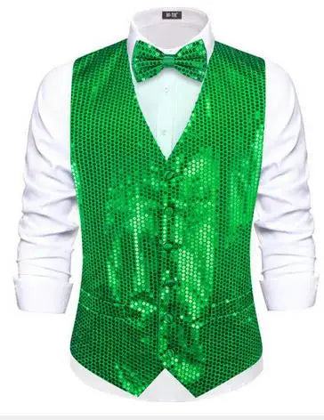 Men's Sequin Vest with Matching Bow Tie – Shiny Party Vest for Men