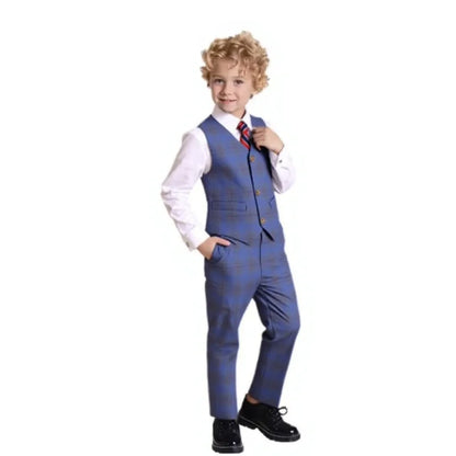 Boys Formal Wedding Birthday Prom Suit Set With Jacket Vest Pants Tie Brooch Children's Piano Host Speech Performance Costume
