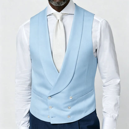 Men's Vest Beige Double Breasted Lapel Solid Waistcoat for Wedding & Formal Occasions