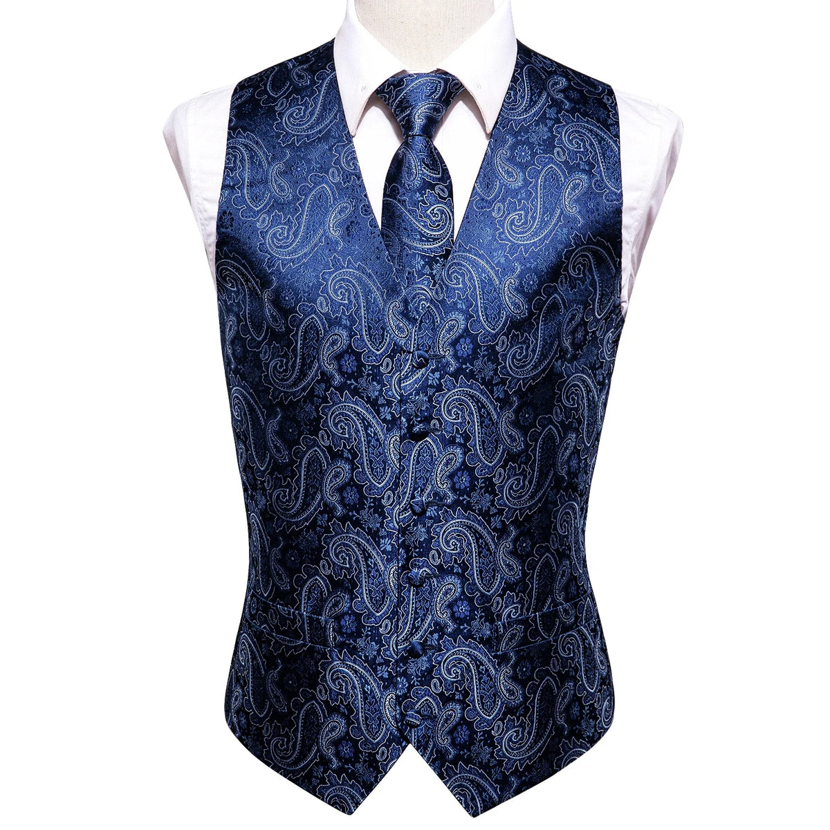 Men's Floral Paisley Vest and Tie Set – Formal Waistcoat with Necktie and Pocket Square for Weddings and Business Events