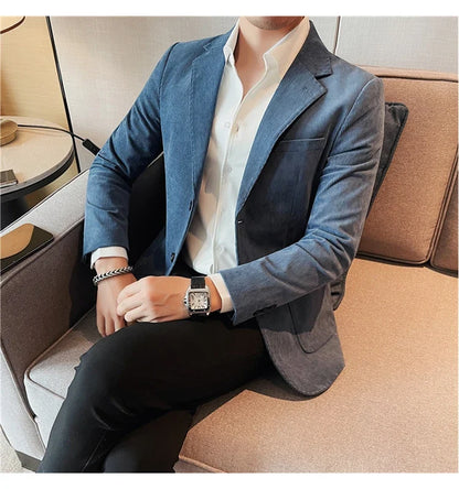 Men's Slim Fit Striped Corduroy Blazer – Smart Casual Single Breasted Suit Jacket