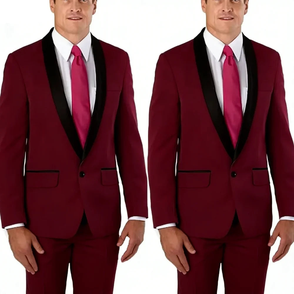 Slim Fit Solid Men's 2-Piece Tuxedo Shawl Lapel One Button Business Wedding Prom Groom Suit Jacket And Pants Set Men Clothing