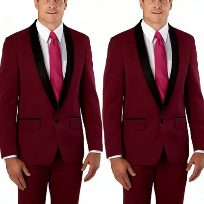 Slim Fit Solid Men's 2-Piece Tuxedo Shawl Lapel One Button Business Wedding Prom Groom Suit Jacket And Pants Set Men Clothing