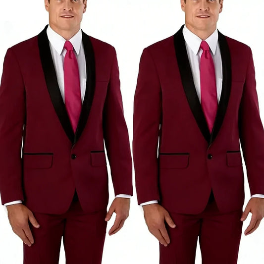 Slim Fit Solid Men's 2-Piece Tuxedo Shawl Lapel One Button Business Wedding Prom Groom Suit Jacket And Pants Set Men Clothing
