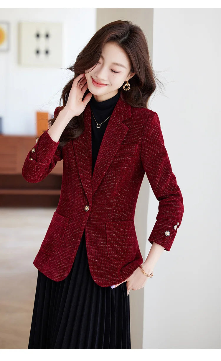 Spring Autumn New Suit Coat Women Fashion Slim Gold velvet Long-sleeved Suit Jacket Female Commuting Business Casual Blazer coat