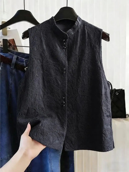 Women's New Chinese Lace Vest 2026 New Spring Summer  Stand Collar Sleeveless Jacket Ladies Vest Tops Waistcoat Outerwear