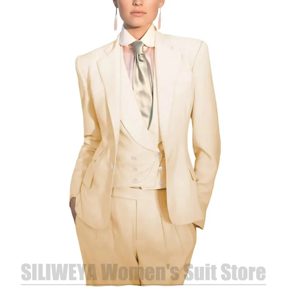 Women's Suit Three Piece Formal Office Blazer Vest Trousers Set Elegant Single Button Solid Color Wedding Party Casual Suits