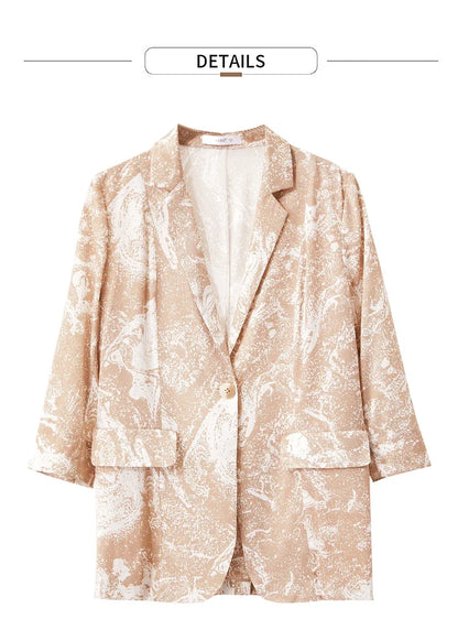 Minimalism Silk Blazers 2026 Summer Notched Printed Basic Fashion Jacket Three Quarter Women Office Lady Blouse 12452146
