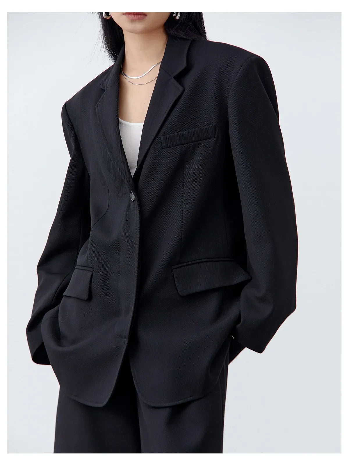 Fashion Women Woolen Blazers Solid Loose Casual Single-breasted Twill Suit Coat Office Ladies Jacket Spring Summer 2026