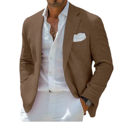 Men's Linen Blazer Notched Lapel Casual Business Sport Coat Slim Fit Breathable Wrinkle-Resistant Wedding Business Tuxedo Jacket