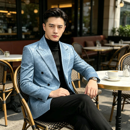 Men's Crocodile Leather Blazer Double Breasted Slim Fit Suit Jacket Formal Business Casual Sport Coat Wedding Party Streetwear